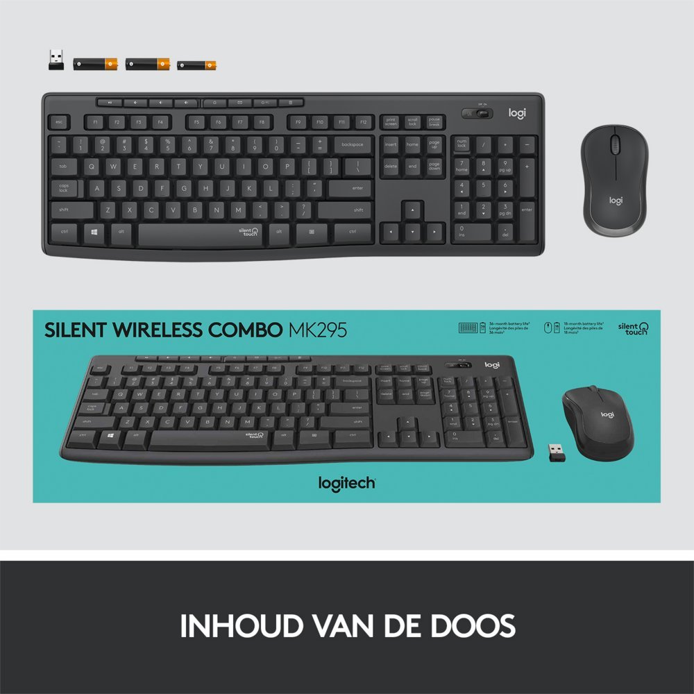 Logitech MK295 Silent | Draadloze Muis-en-Toetsenbordcombo | USB-ontvanger | QWERTY | Zwart - Afbeelding 15