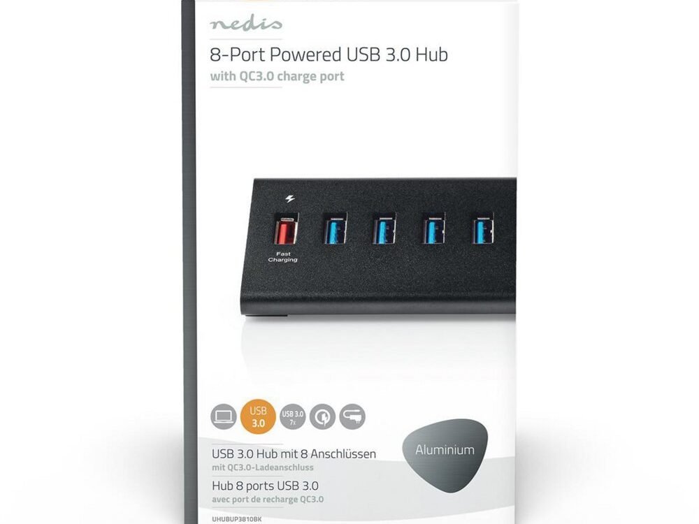 Nedis UHUBUP3810BK interface hub USB 3.2 Gen 1 (3.1 Gen 1) | 8 poorten | Zwart