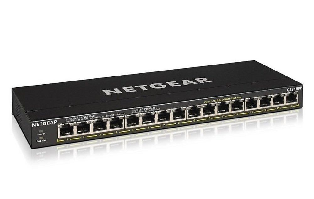 NETGEAR GS316PP | Unmanaged | Gigabit Ethernet (10/100/1000 Mbps) | Power over Ethernet (PoE)