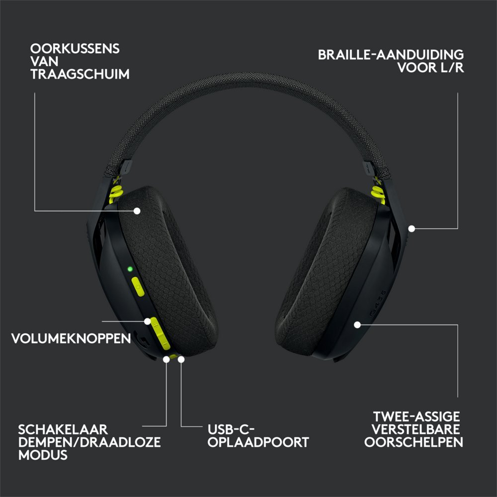 Logitech G435 Wireless Gaming Headset | Bluetooth & Lightspeed | Hoofdband | Zwart - Afbeelding 16