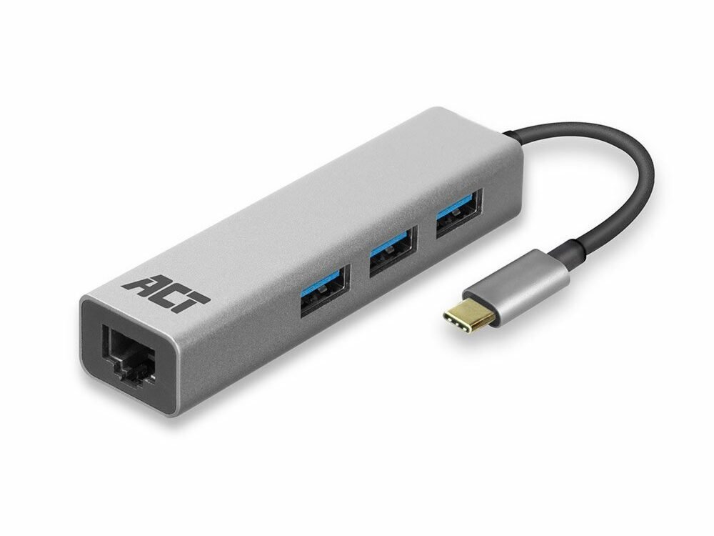 ACT AC7055 | 3-Poorts USB-C 3.2 (USB 3.0) Hub | Gigabit Ethernet Poort