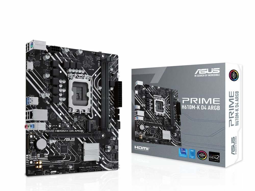 ASUS PRIME H610M-K D4 ARGB | Socket LGA 1700 | Intel H610 | 2xDDR4 | Micro-ATX | Moederbord