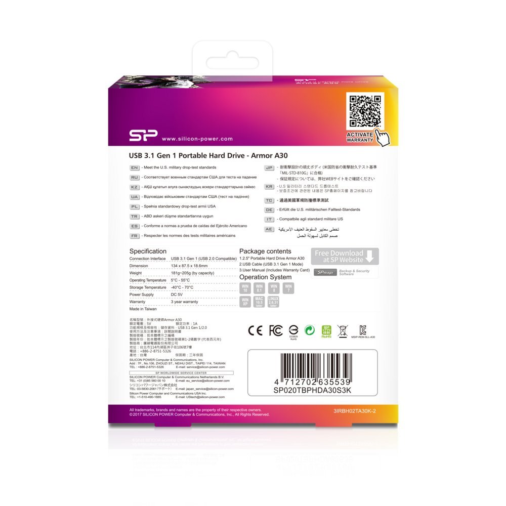 Silicon Power Armor A30 | 2TB Rugged Portable Hard Drive | Schokbestendig (MIL-STD-810G) | USB 3.2 Gen 1 (USB 3.0) | Zwart - Afbeelding 4