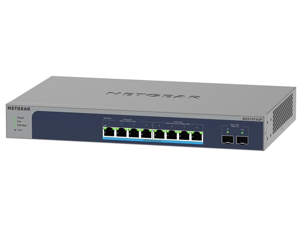 Netgear MS510TXUP-100EUS | Managed Smart Switch | 8 Poorten | Multi-Gigabit/10G Ethernet | Ultra60 PoE++ (295W) | 2x 10G SFP+ | Rackmount | Grijs