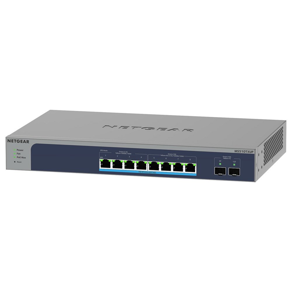 Netgear MS510TXUP-100EUS | Managed Smart Switch | 8 Poorten | Multi-Gigabit/10G Ethernet | Ultra60 PoE++ (295W) | 2x 10G SFP+ | Rackmount | Grijs