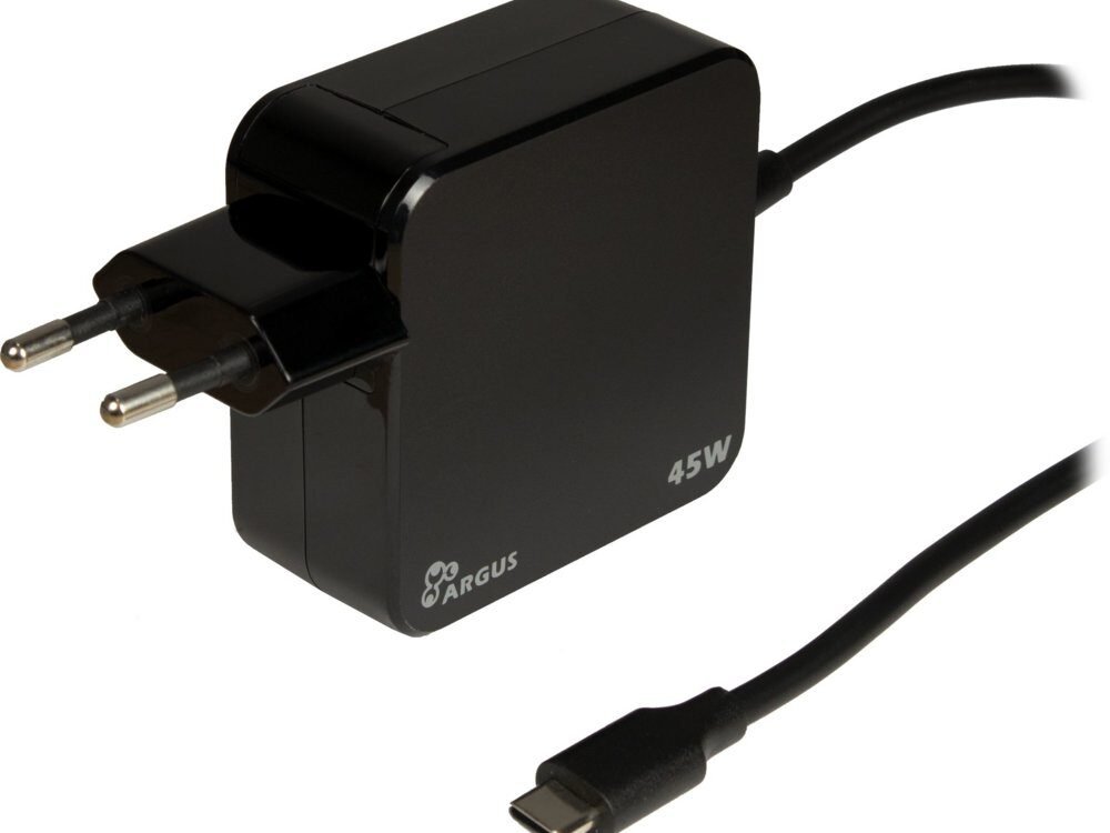 Inter-Tech Argus PD-2045 | Universele USB-C Oplader 45W | Zwart | Met Geïntegreerde Kabel
