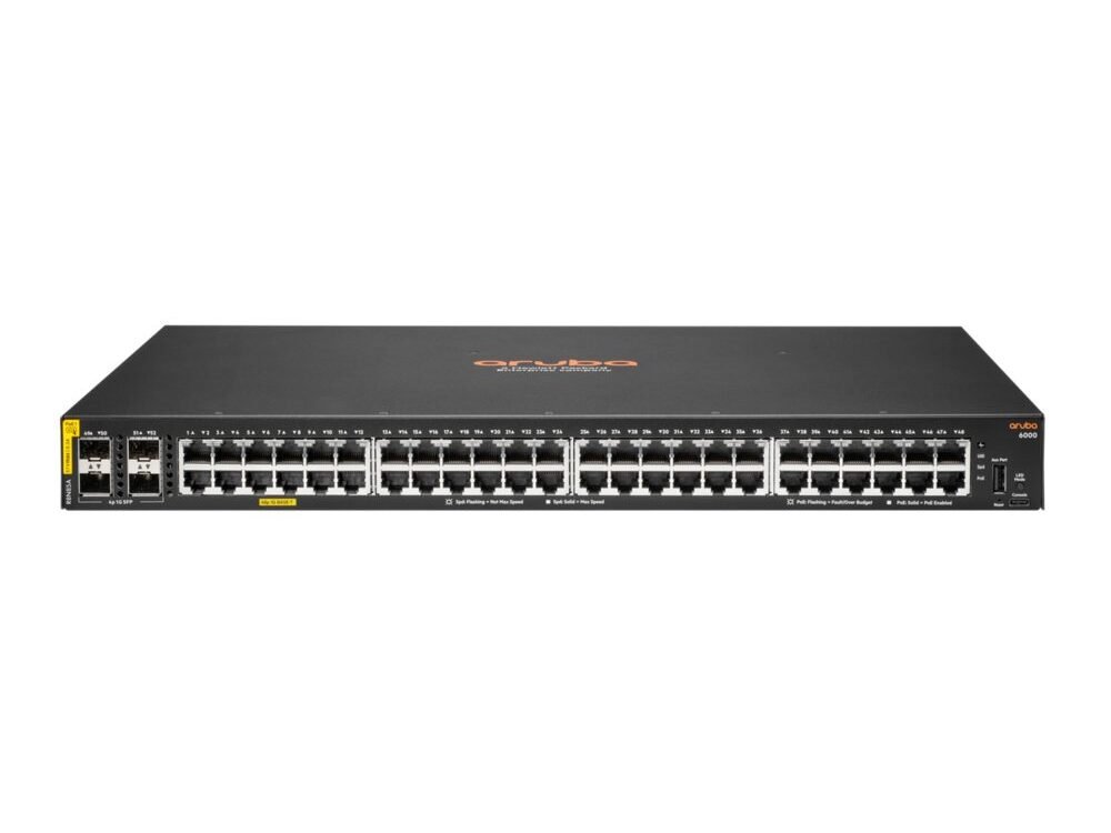 Aruba 6000 48G | Managed L3 Switch | 48x Gigabit PoE+ | 4x SFP | 370W PoE-budget | 1U Rackmount