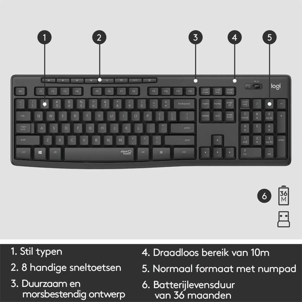 Logitech MK295 Silent | Draadloze Muis-en-Toetsenbordcombo | USB-ontvanger | QWERTY | Zwart - Afbeelding 12