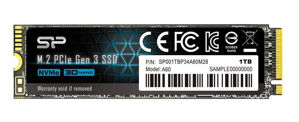 Silicon Power A60 | 1TB NVMe SSD | M.2 Gen3 | 2.200MB/s Lezen | 1.600MB/s Schrijven