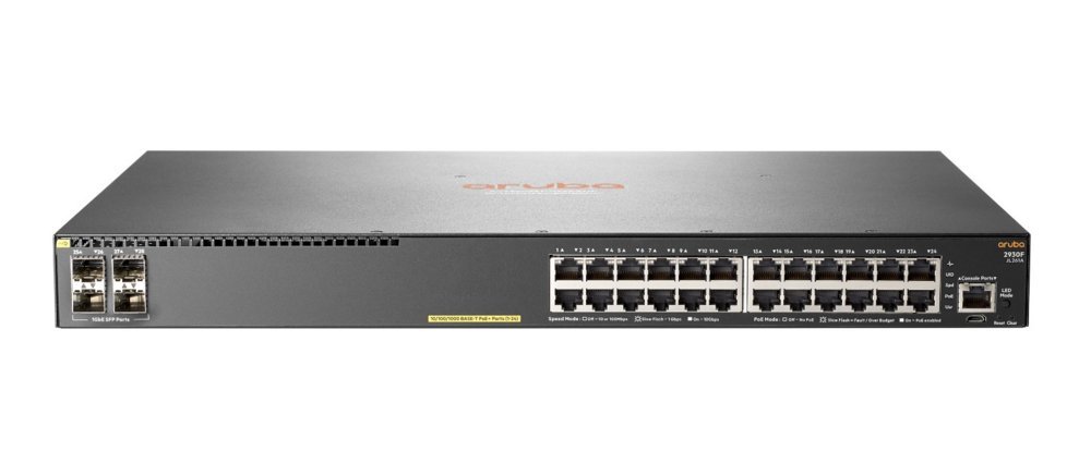 HPE Aruba 2930F 24G PoE+ 4SFP | Managed L3 Switch | 24 Poorten | Gigabit Ethernet (10/100/1000 Mbps) | PoE+ | 1U Rackmount | Grijs