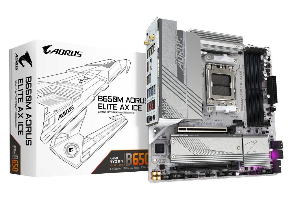 Gigabyte B650M AORUS ELITE AX ICE | Socket AM5 | AMD B650 | 4xDDR5 | Micro ATX | Moederbord