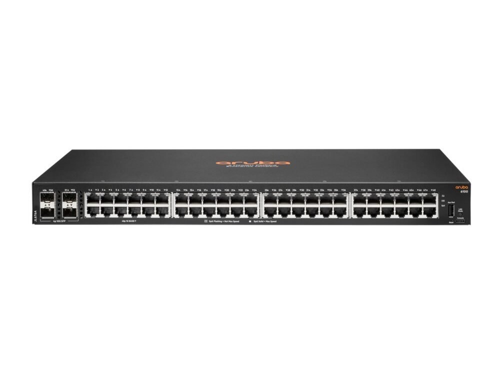 Hewlett Packard Enterprise Aruba 6100 48G 4SFP+ | Managed L3 Switch | 48x Gigabit Ethernet | 4x SFP+ | 1U Rackmount | Zwart