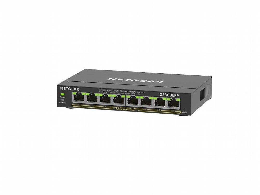 NETGEAR GS308EPP | 8-Poorts Gigabit Ethernet Switch | High-Power PoE+ | Zwart
