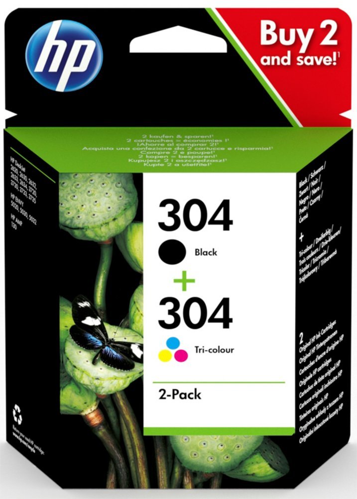 HP 304 | Originele Zwarte/Drie-Kleuren Inktcartridges | 2-Pack