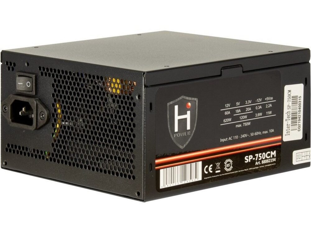 Inter-Tech HiPower SP-750CM | 750 Watt ATX PSU | Deels Modulair | Power Supply | Voeding