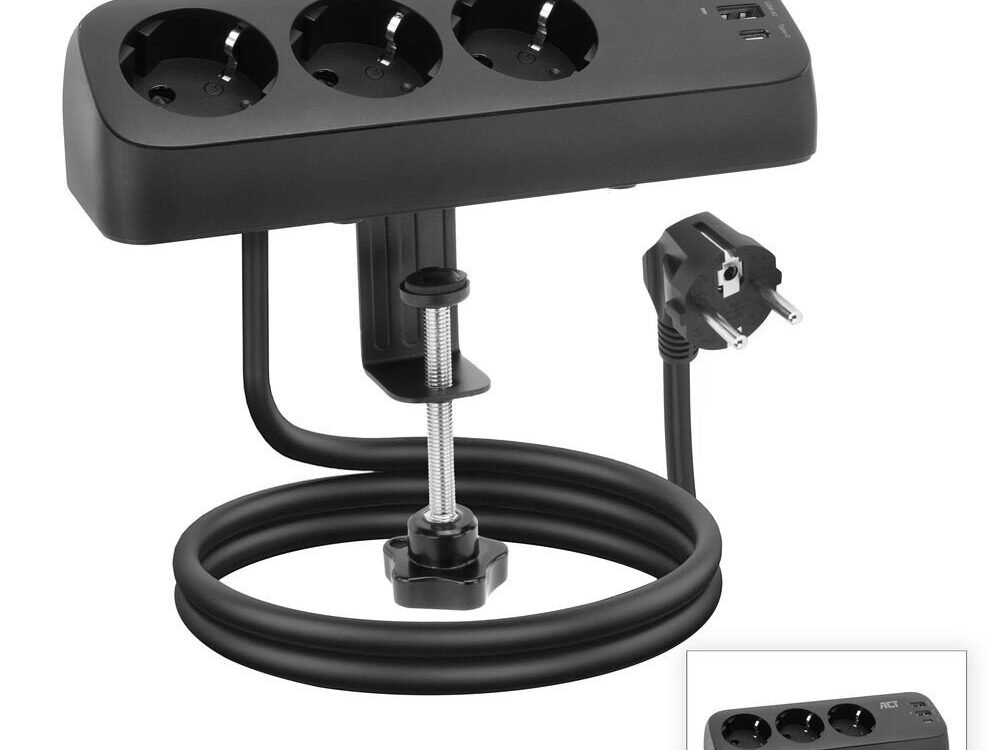 ACT AC2480 | Stekkerdoos | 3 Stopcontacten met 2x USB-A en 1x USB-C | 1,5 m | Zwart