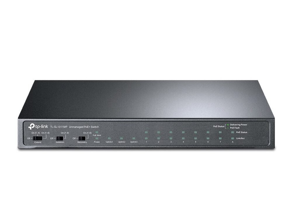 TP-Link TL-SL1311MP | 8-poorts 10/100 Mbps + 3-poorts Gigabit Desktop Switch | 8x PoE+ (124W) | Extend & Isolation Mode | Fanless