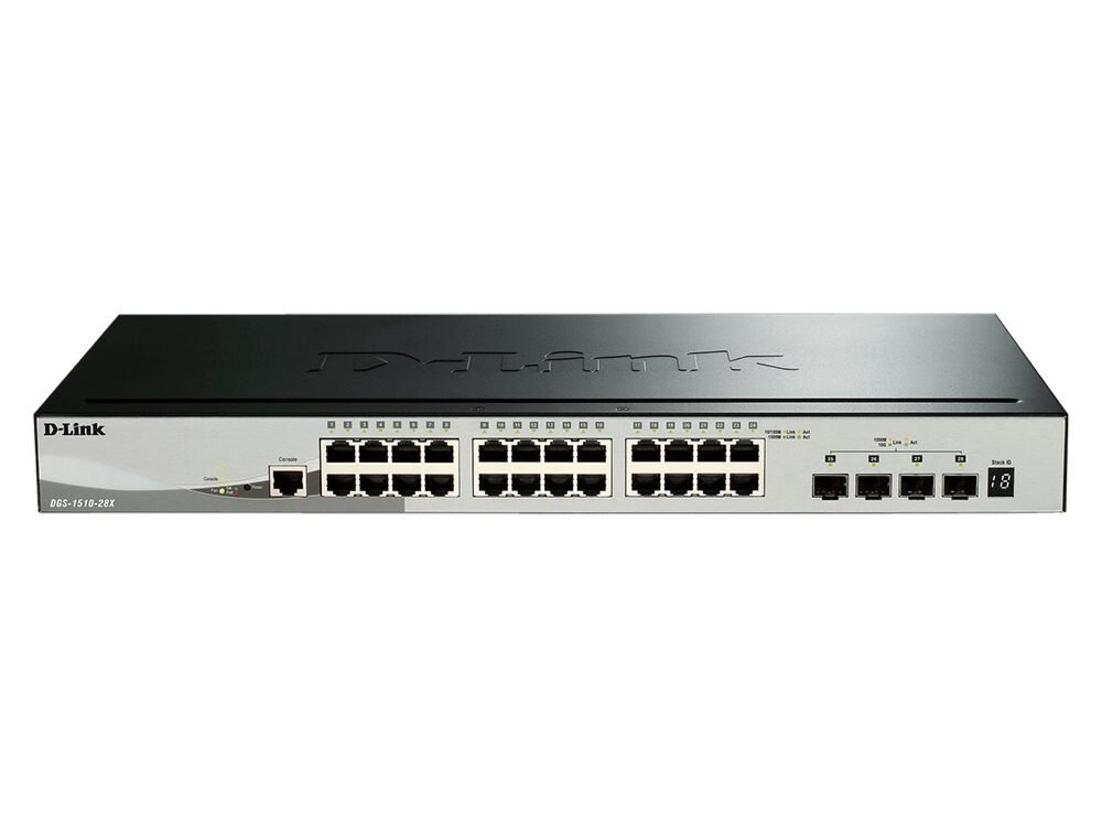 D-Link DGS-1510-28X | Managed L3 Stackable Smart Switch | 28 Poorten | Gigabit Ethernet (10/100/1000 Mbps) | 24x RJ45 + 4x SFP+