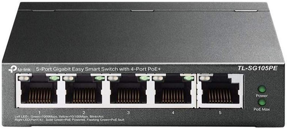 TP-Link TL-SG105PE | Managed Smart Switch | 5 Poorten | Gigabit Ethernet (10/100/1000 Mbps) | 4x PoE+