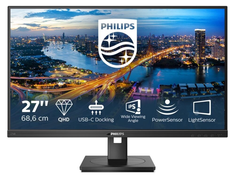 Philips 276B1/00 27" | 2560x1440 IPS | USB-C | USB-Hub | 75Hz | 350cd/m² | 1000:1 Contrast | 178° Kijkhoek | Monitor