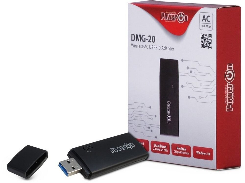 Inter-Tech DMG-20 | Wi-Fi 5 USB Adapter | 867 Mbps | Dual-band (2,4 GHz / 5 GHz) | USB 3.0 | Zwart