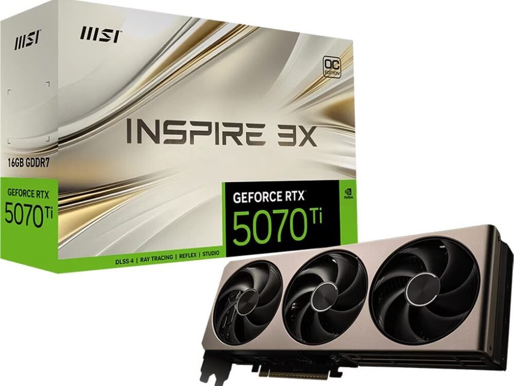 MSI GeForce RTX 5070 Ti INSPIRE 3X OC | 16GB GDDR7 | DLSS 4 | Videokaart | Nvidia GPU