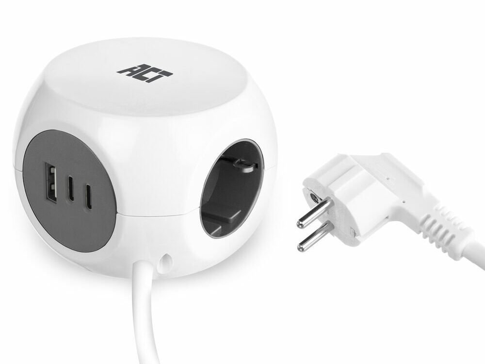 ACT Stekkerdoos Kubus | 3 Stopcontacten | USB-A & USB-C | 30W | 1,5 m | Wit