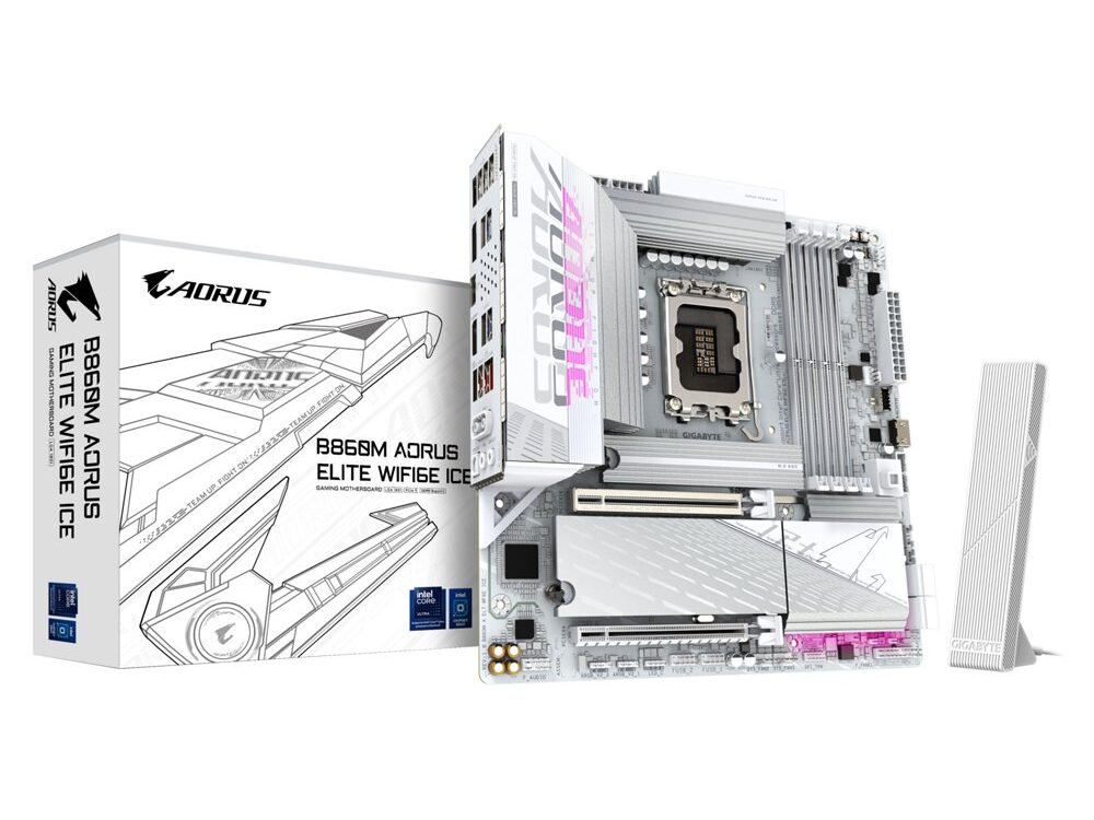 Gigabyte B860M AORUS ELITE WF6E ICE | Socket LGA 1851 (V1) | Intel B860 | 4xDDR5 | Micro ATX | Moederbord