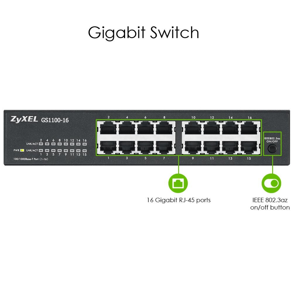Zyxel GS1100-16 | Unmanaged Switch | 16-poorts Gigabit Ethernet | Zwart - Afbeelding 7
