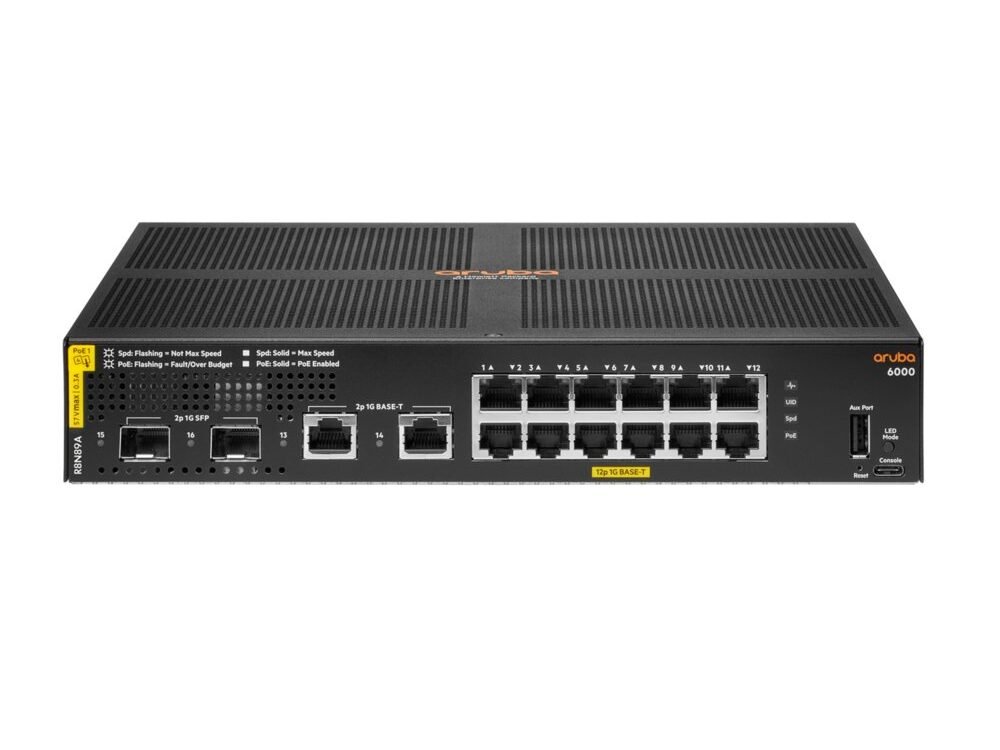 Aruba 6000 12G PoE+ Switch | 12x Gigabit PoE+ | 2x SFP | 139W | Managed L3 | Rackmount 1U