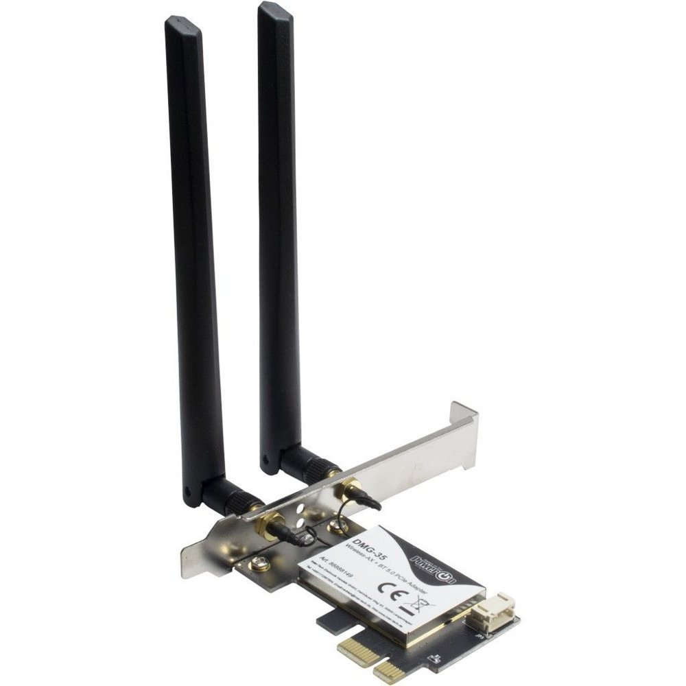 Inter-Tech DMG-35 | Wi-Fi 6 & Bluetooth 5.0 PCIe Adapter | 3000 Mbps | Dual-band (2,4 GHz / 5 GHz) | Intel AX200 Chipset | PCIe x1
