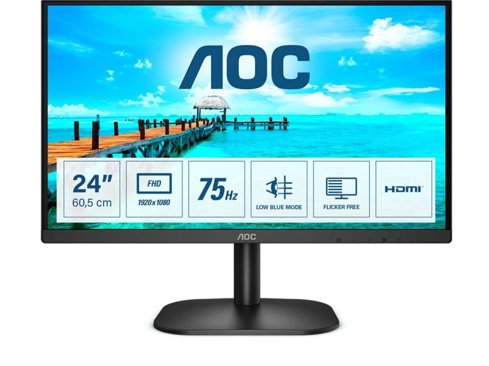 AOC 24B2XDM 23,8" | 1920x1080 Full HD VA | 75Hz | 4ms | 3-zijdig Randloos | Flicker-Free | Low Blue Light | Monitor | RENEWED