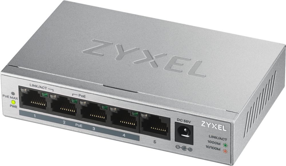 Zyxel GS1005HP | Unmanaged Switch | 5 Poorten | Gigabit Ethernet | PoE | Zilver
