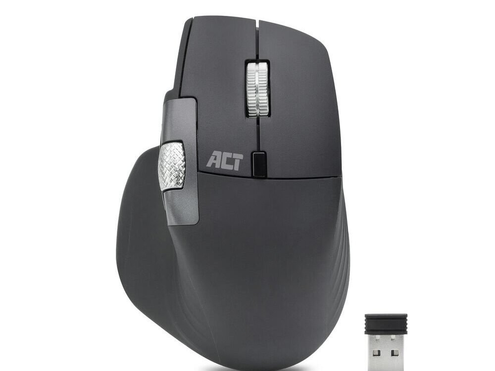 ACT AC5147 | Draadloze Multi-Connect Muis | Bluetooth en USB-A Ontvanger | Oplaadbaar | 4800 DPI | Stille Klik | Zwart