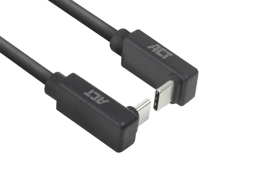 ACT AC7476 | USB 3.2 Gen 2 Kabel | USB-C (haaks boven/beneden) naar USB-C (haaks boven/beneden) | 60W | 10Gbps | 0,5m | Zwart