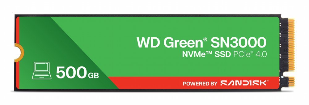 Western Digital Green SN3000 QLC | 500GB NVMe SSD | M.2 Gen4 | 5.000MB/s Lezen | 4.100MB/s Schrijven