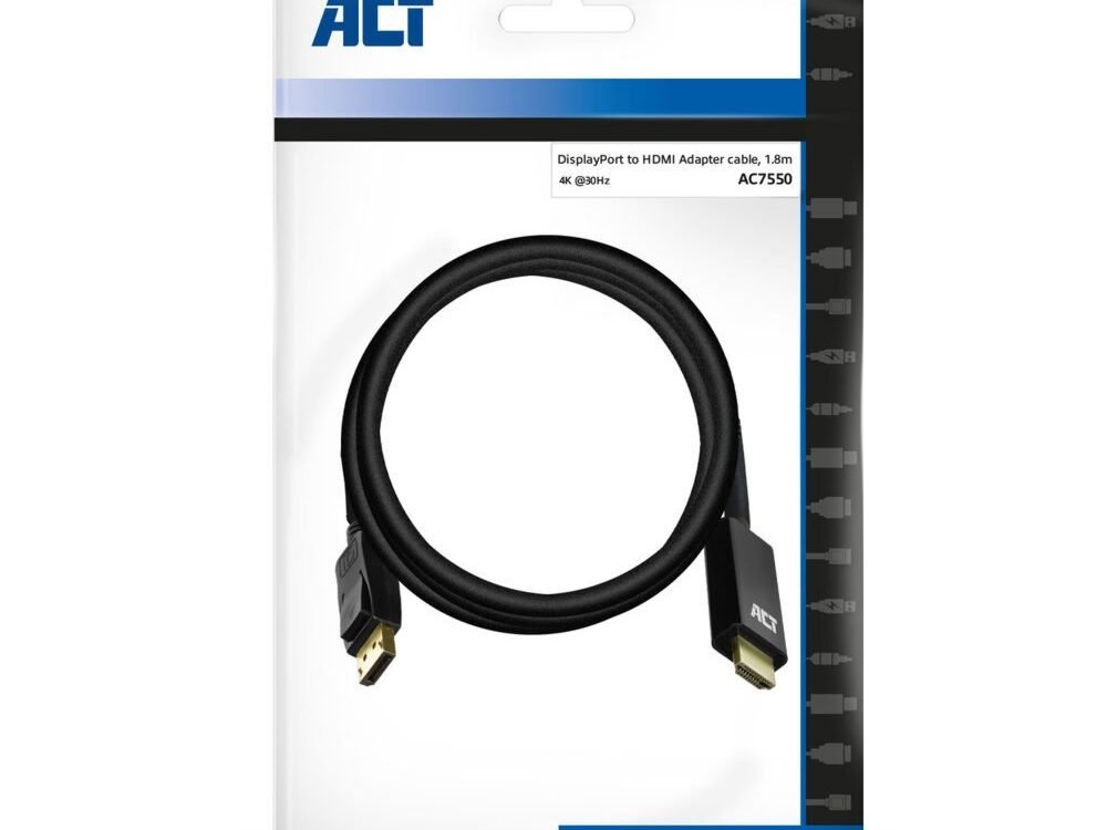 ACT AC7550 | DisplayPort naar HDMI Kabel | 1,8 m | Zwart
