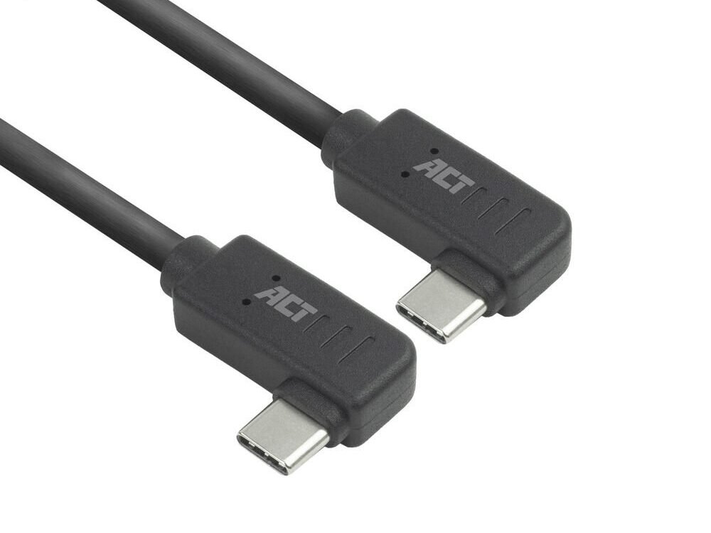 ACT AC7486 | USB 3.2 Gen 2 Kabel | USB-C (haaks links/rechts) naar USB-C (haaks links/rechts) | 60W | 10Gbps | 0,5m | Zwart