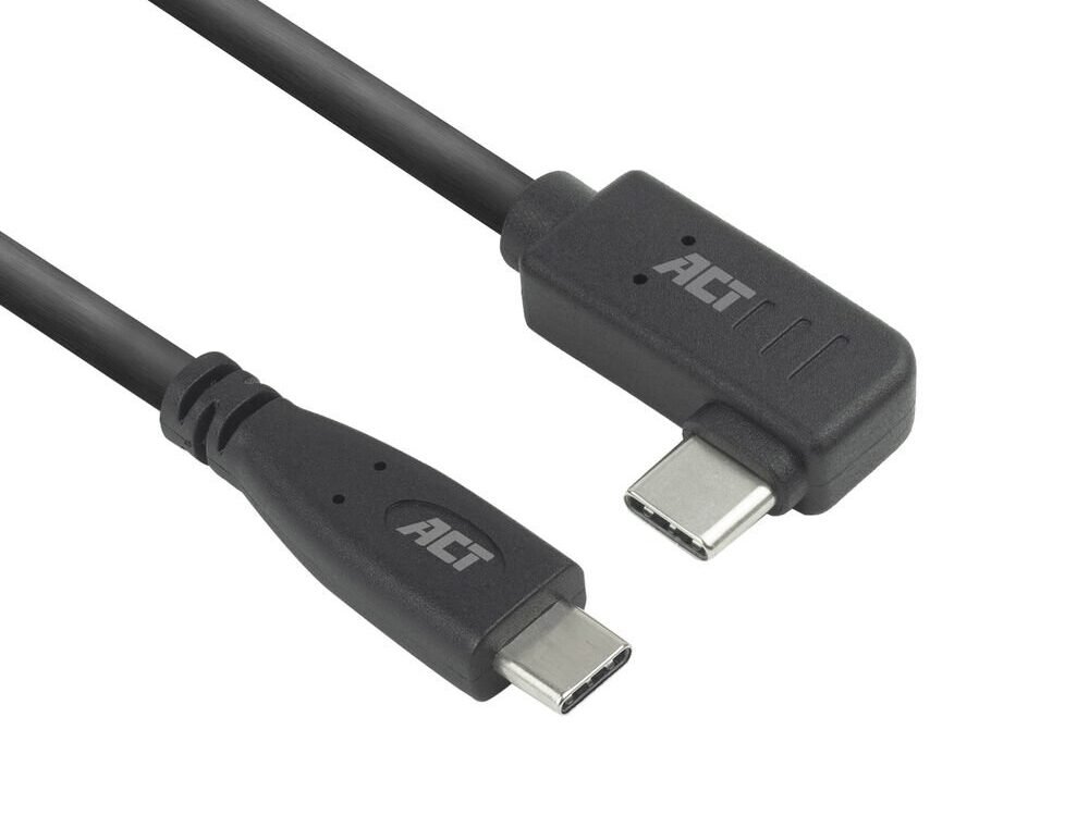 ACT AC7408 | USB 3.2 Gen 2 Kabel | USB-C (recht) naar USB-C (haaks links/rechts) | 60W | 10Gbps | 3m | Zwart