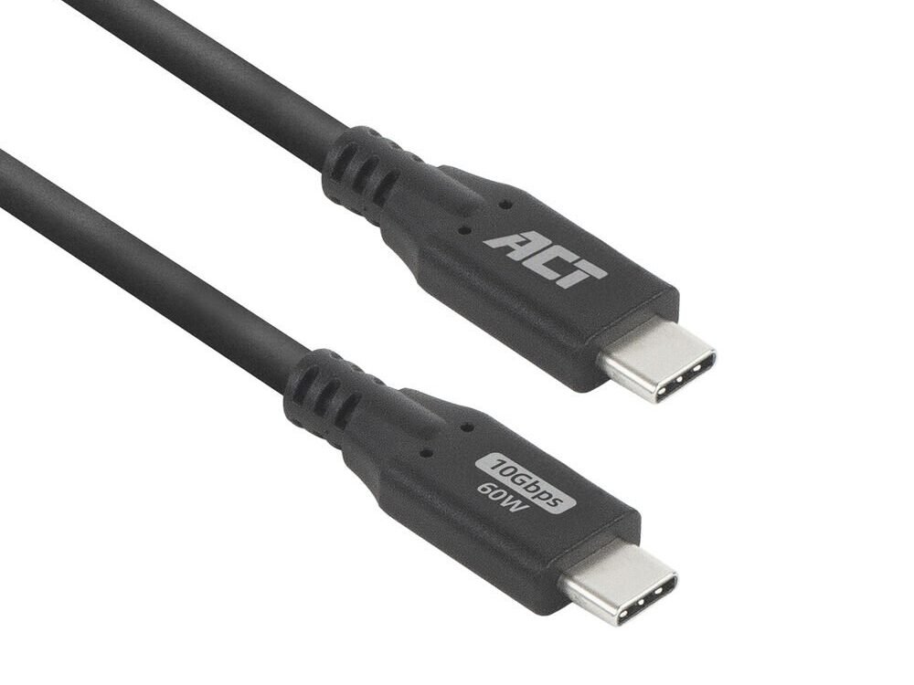 ACT | USB 3.0 Kabel | 10Gbps | 60W | USB-C naar USB-C | 0,5m | Zwart