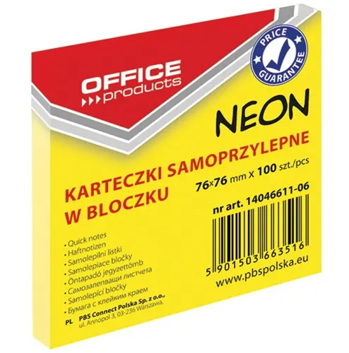 Memoblok, 76x76mm, neon kleur, blok à 100 vel (per 12 stuks)