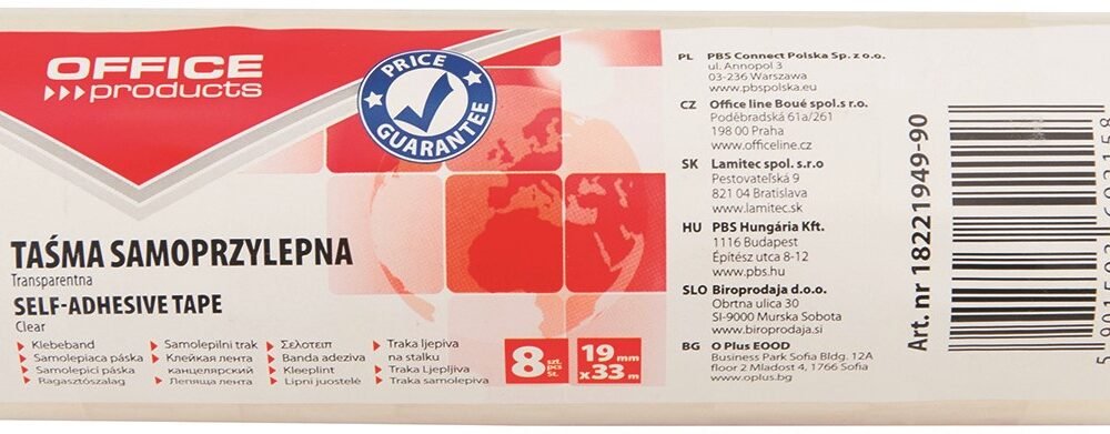 Plakband 19mmx33m transparant (8 rollen)