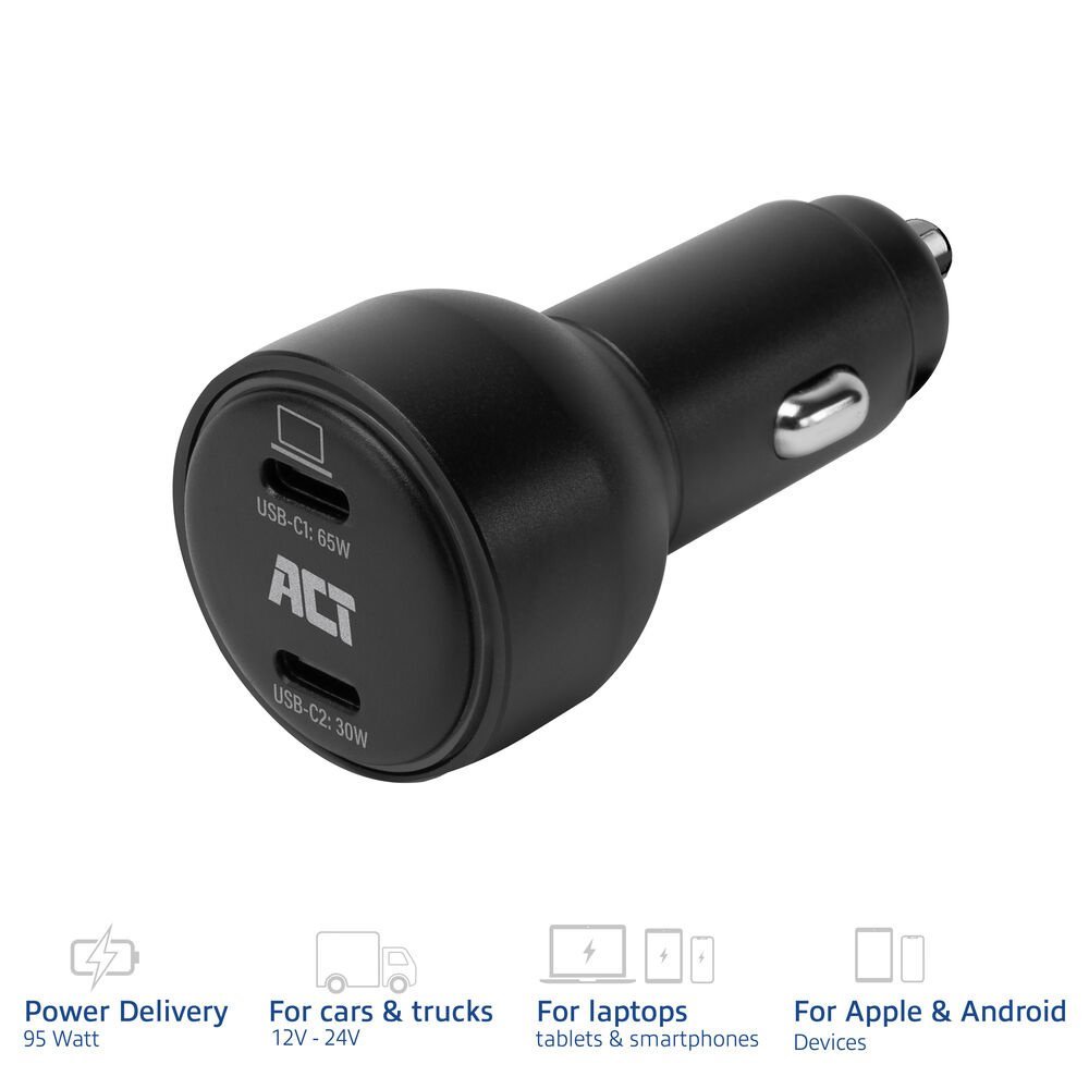 ACT AC2210 | 2 Poorts USB-C Autolader 95W | Power Delivery PPS & Quick Charge 5 | GaNFast - Afbeelding 5