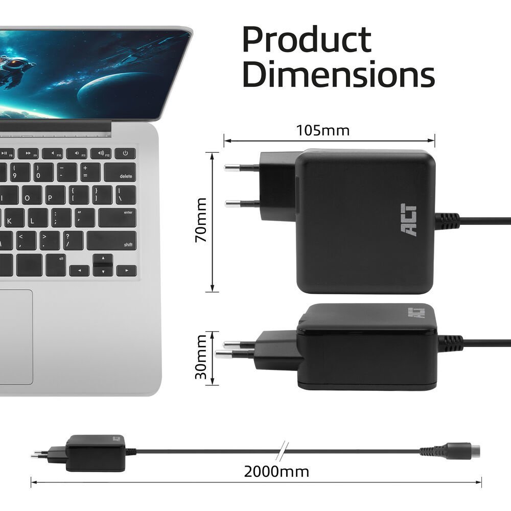 ACT AC2015 | 100W USB-C Laptoplader | Power Delivery | Vaste 2 Meter USB-C Kabel - Afbeelding 4