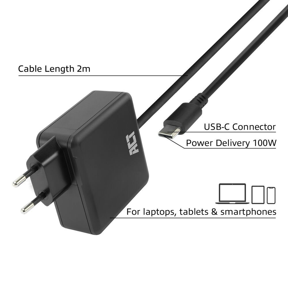 ACT AC2015 | 100W USB-C Laptoplader | Power Delivery | Vaste 2 Meter USB-C Kabel - Afbeelding 7