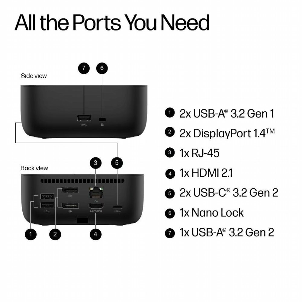 HP USB-C 100W G6 | USB-C Docking Station | 100W Power Delivery | Zwart - Afbeelding 4