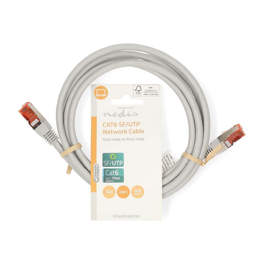 Nedis CCGL85220GY20 | Netwerkkabel Cat6 SF/UTP | 2 m | Grijs | RJ45 Male-naar-RJ45 Male - Afbeelding 4