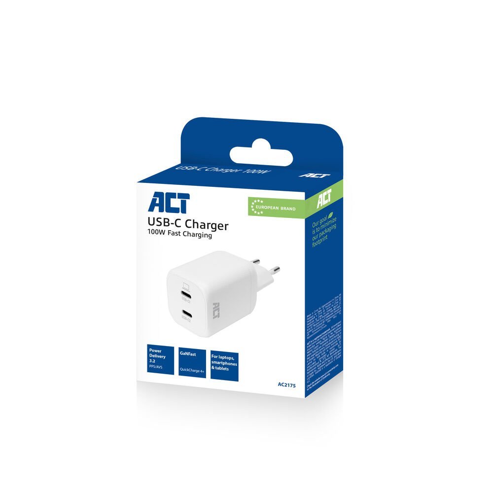 ACT AC2175 | 100W USB-C-lader | 2× USB-C | Power Delivery 3.2 | PPS & AVS | GaNFast - Afbeelding 10
