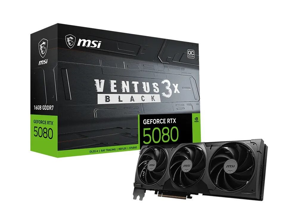 MSI GeForce RTX 5080 VENTUS 3X OC BLACK | 16GB GDDR7 | 4K Gaming & AI | Videokaart
